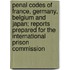 Penal Codes Of France, Germany, Belgium And Japan; Reports Prepared For The International Prison Commission