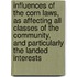 Influences Of The Corn Laws, As Affecting All Classes Of The Community, And Particularly The Landed Interests