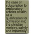 The Case Of Subscription To Explanatory Articles Of Faith, As A Qualification For Admission Into The Christian Ministry, Calmly And Impartially