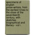 Specimens Of English Prose-Writers, From The Earliest Times To The Close Of The Seventeenth Century, With Sketches Biographical And Literary - Vol I.