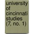 University Of Cincinnati Studies (7, No. 1)