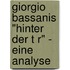 Giorgio Bassanis "Hinter Der T R" - Eine Analyse