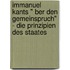 Immanuel Kants " Ber Den Gemeinspruch" - Die Prinzipien Des Staates