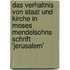 Das Verhaltnis Von Staat Und Kirche In Moses Mendelsohns Schrift 'Jerusalem'
