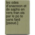 Les Odes D'anacreon Et De Sapho En Vers Fran Ois Par Le Po Te Sans Fard [pseud.]
