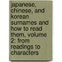 Japanese, Chinese, And Korean Surnames And How To Read Them, Volume 2: From Readings To Characters