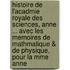 Histoire de L'Acadmie Royale Des Sciences, Anne ... Avec Les Memoires de Mathmatique & de Physique, Pour La Mme Anne