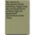 Der Deutsche Idealismus (Fichte, Schelling, Hegel) und die philosophische Problemlage der Gegenwart (Sommersemester 1929)