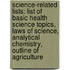 Science-Related Lists: List Of Basic Health Science Topics, Laws Of Science, Analytical Chemistry, Outline Of Agriculture