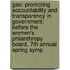 Gao: Promoting Accountability And Transparency In Government: Before The Women's Philanthropy Board, 7Th Annual Spring Symp