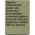 Algebra: Determinant, Power Set, Dimension, Isomorphism, Universal Algebra, Binomial Theorem, Algebraic Number, Identity Elemen