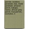 Parrots: Lovebird, Parakeet, Kea, Monk Parakeet, Amazon Parrot, Kakapo, Nestor, African Grey Parrot, True Parrots, Cockatoo, Li door Source Wikipedia