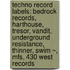 Techno Record Labels: Bedrock Records, Harthouse, Tresor, Vandit, Underground Resistance, Thinner, Swim ~, Mfs, 430 West Records