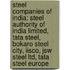Steel Companies Of India: Steel Authority Of India Limited, Tata Steel, Bokaro Steel City, Iisco, Jsw Steel Ltd, Tata Steel Europe