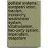 Political Systems: European Union, Fascism, Monarchy, Westminster System, Totalitarianism, Two-Party System, Imperialism, Despotism