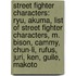 Street Fighter Characters: Ryu, Akuma, List Of Street Fighter Characters, M. Bison, Cammy, Chun-Li, Rufus, Juri, Ken, Guile, Makoto