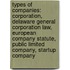 Types Of Companies: Corporation, Delaware General Corporation Law, European Company Statute, Public Limited Company, Startup Company