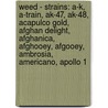 Weed - Strains: A-K, A-Train, Ak-47, Ak-48, Acapulco Gold, Afghan Delight, Afghanica, Afghooey, Afgooey, Ambrosia, Americano, Apollo 1 by Source Wikia