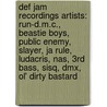 Def Jam Recordings Artists: Run-D.M.C., Beastie Boys, Public Enemy, Slayer, Ja Rule, Ludacris, Nas, 3Rd Bass, Sisq, Dmx, Ol' Dirty Bastard by Source Wikipedia