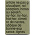 Article Ne Pas G Olocaliser: Roi Scorpion, Horus Au Serekh, Ny-Hor, Iry-Hor, Hat-Hor, Cimeti Re De Nantes, Abbaye De Bonne-Esp Rance, Tignes