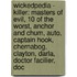 Wickedpedia - Killer: Masters Of Evil, 10 Of The Worst, Anchor And Chum, Auto, Captain Hook, Chernabog, Clayton, Darla, Doctor Facilier, Doc