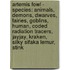 Artemis Fowl - Species: Animals, Demons, Dwarves, Fairies, Goblins, Human, Coded Radiation Tracers, Jayjay, Kraken, Silky Sifaka Lemur, Stink