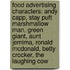 Food Advertising Characters: Andy Capp, Stay Puft Marshmallow Man, Green Giant, Aunt Jemima, Ronald Mcdonald, Betty Crocker, The Laughing Cow