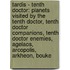 Tardis - Tenth Doctor: Planets Visited By The Tenth Doctor, Tenth Doctor Companions, Tenth Doctor Enemies, Agelaos, Arcopolis, Arkheon, Bouke