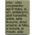 Utau - Utau Voicebanks: Agi-9 Mayu, Ai, Airi, Amberlynn, Abel Kanseine, Adele, Aele Ikusane, Ahou Amaine, Ai Hiko, Ai Kotone, Ai Misaki, Aido