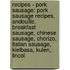 Recipes - Pork Sausage: Pork Sausage Recipes, Andouille, Breakfast Sausage, Chinese Sausage, Chorizo, Italian Sausage, Kielbasa, Kulen, Lincol