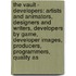 The Vault - Developers: Artists And Animators, Designers And Writers, Developers By Game, Developer Images, Producers, Programmers, Quality As