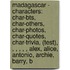 Madagascar - Characters: Char-Bts, Char-Others, Char-Photos, Char-Quotes, Char-Trivia, (Test), , , , , , Alex, Alice, Antonio, Archie, Barry, B