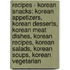 Recipes - Korean Snacks: Korean Appetizers, Korean Desserts, Korean Meat Dishes, Korean Recipes, Korean Salads, Korean Soups, Korean Vegetarian