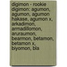 Digimon - Rookie Digimon: Agumon, Agumon, Agumon Hakase, Agumon X, Arkadimon, Armadillomon, Aruraumon, Bearmon, Betamon, Betamon X, Biyomon, Bla by Source Wikia