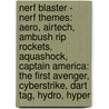 Nerf Blaster - Nerf Themes: Aero, Airtech, Ambush Rip Rockets, Aquashock, Captain America: The First Avenger, Cyberstrike, Dart Tag, Hydro, Hyper door Source Wikia