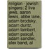Religion - Jewish Singers: 2 Live Jews, Aaron Lewis, Abbe Lane, Adam Brodsky, Adam Duritz, Adam Lambert, Adam Pascal, Adam Sandler, Alex Band, Al