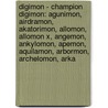 Digimon - Champion Digimon: Agunimon, Airdramon, Akatorimon, Allomon, Allomon X, Angemon, Ankylomon, Apemon, Aquilamon, Arbormon, Archelomon, Arka by Source Wikia