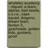 Whateley Academy - Cliques: A-Team, Alphas, Bad Seeds, C.O.R.E., Cape Squad, Dragons, Dream Team, Faction 3, Gearheads, Golden Kids, Goobers, Good by Source Wikia