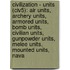 Civilization - Units (Civ5): Air Units, Archery Units, Armored Units, Bomb Units, Civilian Units, Gunpowder Units, Melee Units, Mounted Units, Nava