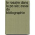 Le Rosaire Dans La Po Sie; Essai de Bibliographie