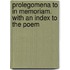 Prolegomena to in Memoriam. with an Index to the Poem