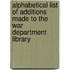 Alphabetical List of Additions Made to the War Department Library