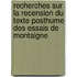 Recherches Sur La Recension Du Texte Posthume Des Essais de Montaigne