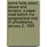 Some Facts about Alsace and Lorraine; A Paper Read Before the Geographical Club of Philadelphia, January 2, 1895