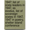 1947: List Of State Leaders In 1947, Ss Exodus, List Of Sovereign States In 1947, 1947 In Poetry, Shelter Island Conference door Books Llc