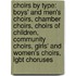 Choirs By Type: Boys' And Men's Choirs, Chamber Choirs, Choirs Of Children, Community Choirs, Girls' And Women's Choirs, Lgbt Choruses