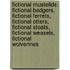 Fictional Mustelids: Fictional Badgers, Fictional Ferrets, Fictional Otters, Fictional Stoats, Fictional Weasels, Fictional Wolverines
