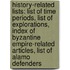 History-Related Lists: List Of Time Periods, List Of Explorations, Index Of Byzantine Empire-Related Articles, List Of Alamo Defenders