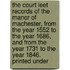 the Court Leet Records of the Manor of Machester, from the Year 1552 to the Year 1686, and from the Year 1731 to the Year 1846. Printed Under