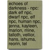 Echoes Of Darkness - Npc: Dark Elf Npc, Dwarf Npc, Elf Npc, Human Npc, Jenna, Kayleen, Marion, Mine, Talloth, Vellior, Hans, Ishuma, Reorin, Tel door Source Wikia